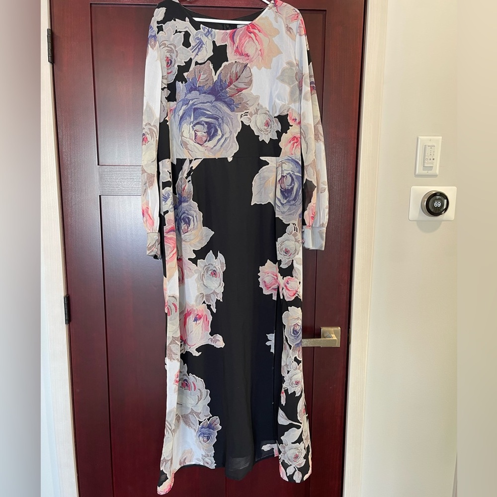 ASOS Black Floral Long Sleeve Dress